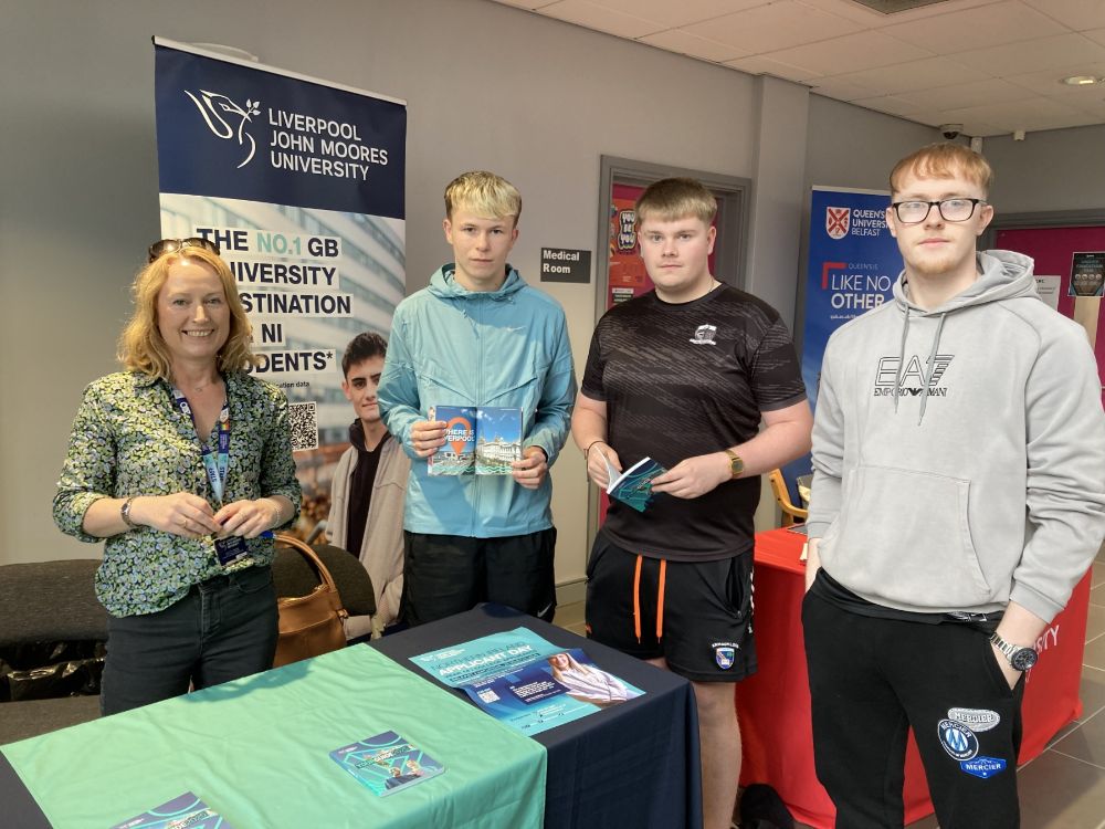 Sharon Roden LJMU with Downpatrick Campus students  Mark Atkinson, Niall Coote and Ben Young, 